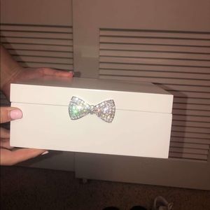 White and Bedazzled Bow Jewelry Box with Mirror